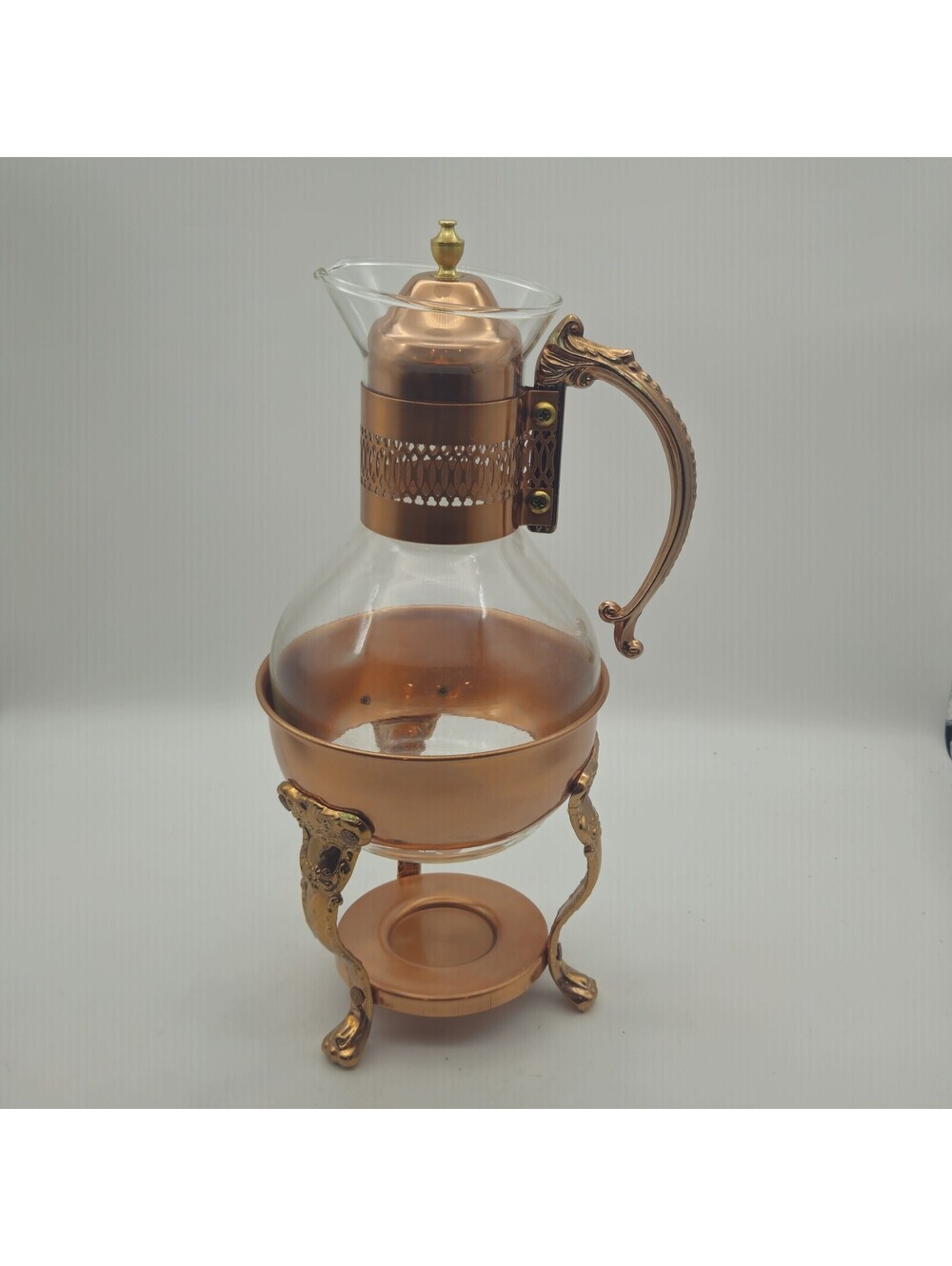 Vintage Princess House Copper& Brass Coffee/Tea Carafe with Lid and Stand 14"